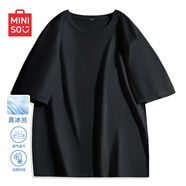 名創(chuàng)優(yōu)品（MINISO）【4.0冰氧吧】短袖T恤男夏季冰絲抗皺速干半袖體恤男士純色上衣服 【天然涼感降溫】黑色(純色) L 175(名創(chuàng)優(yōu)品 品控嚴(yán)格)