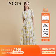 PORTS寶姿商場(chǎng)同款2022春夏新款女裝“絢爛夏花”印花連衣長(cháng)裙 亞麻淺金印花 M (6)