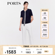PORTS寶姿商場同款早秋新款女裝Logo系帶裝飾針織上衣LD9K712LKE017 丈青 S