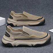 杰牧希男鞋2025夏季款冰絲網(wǎng)面透氣一腳蹬舒適鞋子輕盈潮鞋百搭運動(dòng)男鞋 卡其色【套腳款】 39