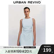 UR2025春季新款女摩登氣質(zhì)褶皺收腰顯瘦無(wú)袖連衣裙UYY750030 淡藍(lán) M
