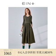 EIN【零壓感針織】EIN言文藝拼接修身針織衫連衣裙女春款 橄欖綠 M