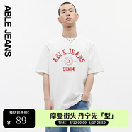ABLE JEANS男短袖男t恤夏季復古字體百搭logo印花街頭短袖男t恤 象牙白 XS