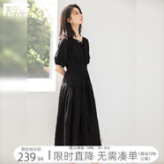 對白復古法式飄帶設計連衣裙女2025新款夏季浪漫優(yōu)雅純色寬松長裙 黑色 S