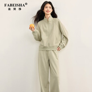 法貝莎品牌通勤運動衛(wèi)衣套裝女2025秋裝新款休閑外套直筒長褲子兩件套 卡其綠 S