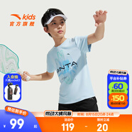 安踏兒童套裝男童裝2025夏季休閑速干透氣短T短褲兩件裝五分褲T恤短袖 冰涼藍/基礎黑7720-2 150 cm