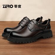 零度男鞋皮鞋男冬季新款透氣頭層牛皮休閑鞋商務(wù)百搭厚底耐磨德比鞋男 深咖啡 【標準皮鞋碼】 38