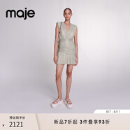 Maje2024春秋款女裝優(yōu)雅亮絲收腰包臀無袖連衣裙短裙MFPRO03620 銀色 T40