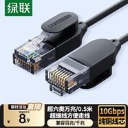 綠聯(lián)超六類網(wǎng)線 細(xì)線款CAT6A 10Gbps萬(wàn)兆成品跳線 電腦/寬帶/路由器/監(jiān)控/光貓連接線纜 0.5米70331
