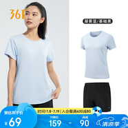 361°跑步運動套裝女士夏季衣服新款休閑短袖短褲兩件套662414001H-5