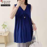啄木鳥(niǎo)夏季女士棉綢背心2025新款小清新夏裝文藝薄款無(wú)袖裙衫人造棉上衣 深藍色 2XL 90-125斤
