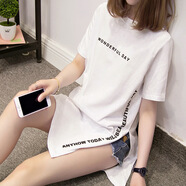 2025夏季新款短袖t中長款夏裝寬松da字母潮牌印花打底時尚T恤女 白色 M