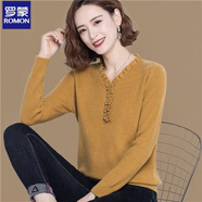 羅蒙2025新款毛衣女春秋冬寬松薄款荷葉領(lǐng)洋氣時(shí)尚女士針織打底衫 姜黃色 M 建議85-110斤