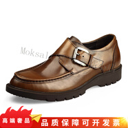TOP GLORIA皮鞋男商務(wù)休閑大頭皮鞋男真皮搭扣男鞋頭層牛皮鞋厚底寬腳 深棕色 37 比標(biāo)準(zhǔn)碼偏大一碼