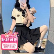 澄殼浩浩女童jk套裝女學生學院風甜美服裝日系水手學生短袖百褶裙夏天服裝 上衣+裙子 關注+領帶 180 L【建議105-120斤