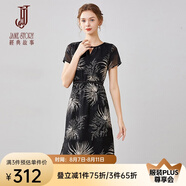 經(jīng)典故事（JANE STORY）中長款印花連衣裙女2025夏季新款時尚圓領(lǐng)氣質(zhì)黑色高端雪紡裙子 R23 黑帶杏色 S