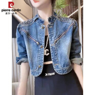 皮爾卡丹（pierre cardin）牛仔短外套女2025新款秋季立領(lǐng)歐貨鑲鉆小個(gè)子短款女裝感獨特 藍色 1928 M 100-110斤