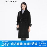 sdeer圣迪奧春秋季女裝休閑西裝領收腰暗條紋燈芯絨大衣S21381810 黑色/91 S/160