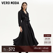 VEROMODA連衣裙24秋新款七分袖雙排扣A擺風(fēng)衣連衣裙32437C024 黑色 170/88A/L