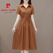 皮爾卡丹（PIERRE CARDIN）遮肚子收腰顯瘦洋裝女夏2025新款媽媽時(shí)尚氣質(zhì)洋派寬松大尺碼裙子 焦糖色 M :建議90-104斤