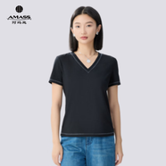 阿瑪施（AMASS）女裝新款上衣夏裝休閑百搭透氣基本款T恤衫時(shí)尚簡(jiǎn)約5301025-1 V領(lǐng)-黑色 XL (5碼)