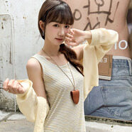 卡伊莎（KAYISHA）polo領(lǐng)條紋吊帶連衣裙女2025夏季防曬衫氣質(zhì)長裙兩件套 黃條紋背心裙 S