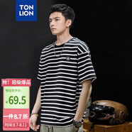 唐獅（TonLion）2025夏男左胸小標條紋短袖T恤 B款/黑色  XL 