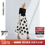 朗姿復(fù)古波點(diǎn)氣質(zhì)一字肩設(shè)計(jì)感假兩件連衣裙夏季新款針織裙子 夜幕黑色 2XL
