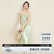尚都比拉夏季氣質(zhì)V領(lǐng)通勤吊帶連衣裙高級(jí)感光澤性感純欲風(fēng)小裙子 清新綠 L