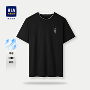 HLA海瀾之家t恤男夏季精致刺繡印花涼感短袖T恤男圓領(lǐng)上衣易穿搭半袖 黑色BK -涼感 2XL 185/100A