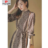 皮爾卡丹（pierre cardin）UMOOIE2025春日系風(fēng)新款清新不過碎花浪漫立領(lǐng)修身系帶連衣裙女 咖色 S 建議90-99斤
