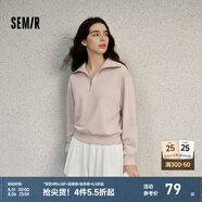 Semir衛(wèi)衣女純色半開襟衣服溫柔百搭秋休閑風(fēng)寬松落肩套頭衫ins潮 夢幻粉60394 S
