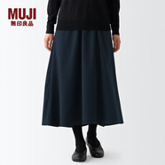 無(wú)印良品 MUJI  女式 彈力 起毛 喇叭裙 半身長(cháng)裙秋冬季 簡(jiǎn)約風(fēng)BEK40C2A 深藏青色 XS