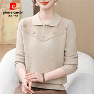 皮爾卡丹（pierre cardin）2025媽媽冬裝加絨毛衣時(shí)尚冬季保暖上衣一體絨中老年女打底衫套裝 米杏上衣 M 建議90-105斤