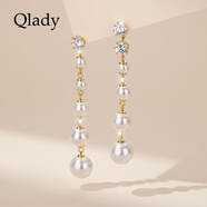 Qlady長(cháng)款仿珍珠耳飾銀針耳釘女流蘇獨特耳環(huán)2025新款高級感氣質(zhì)耳墜女 金色