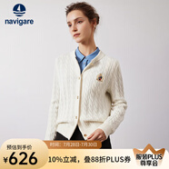 Navigare意大利小帆船女士毛衣秋冬季新款純綿羊毛長袖開衫通勤保暖外套男 科技白 S