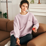Olrain歐芮兒加絨保暖假兩件衛(wèi)衣女秋冬字母刺繡寬松休閑上衣 粉紫色 S