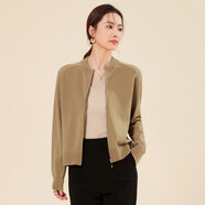 春竹100%綿羊毛25秋季新款棒球衫純色拉鏈休閑開(kāi)衫外套女式針織棒球衫 英倫咖 2XL （110CM）