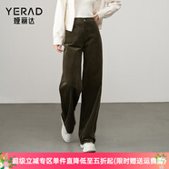 婭麗達條絨褲子松弛直筒褲女秋季休閑褲2024新款燈芯絨窄版闊腿褲 橄欖綠（E0） 30