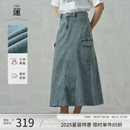 阿依蓮【商場同款】復古牛仔半身裙女夏季2025新款氣質(zhì)顯瘦包臀工裝裙子 復古藍 M