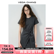 VEGA CHANG連衣裙女2025新款夏新款極簡風不規(guī)則裙擺收腰顯瘦小個子連衣短裙 晨霧灰 S