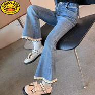 G.DUCKKIDS女童牛仔褲春秋季新款寶寶喇叭褲中小兒童褲子女孩洋氣闊腿長褲薄 花邊牛仔單褲(喇叭褲) 140 建議身高130-135cm年齡8-9