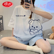 浪莎睡衣女夏季薄款短袖兩件套寬松可外穿學生居家服520情人節(jié)禮物 2302_[雙短兩件套] L _90-110斤