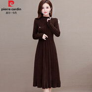 皮爾卡丹（PIERRE CARDIN）秋冬長款過膝水貂絨連衣裙毛毛裙子氣質(zhì)內(nèi)搭針織打底衫保暖毛衣裙 咖啡色 S 建議85-95斤