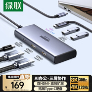 綠聯(lián)Type-C三屏異顯擴(kuò)展塢8K雷電4/5雙HDMI拓展塢USB轉(zhuǎn)接器8K多屏顯示器分屏擴(kuò)展器適用華為聯(lián)想轉(zhuǎn)換器