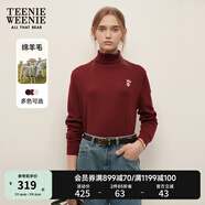 Teenie Weenie小熊女裝春季簡(jiǎn)約時(shí)尚休閑雙層高領(lǐng)針織毛衣打底衫 深紅色 L 170