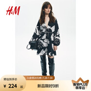 H&M女裝花卉連衣裙夏季法式氣質(zhì)插肩袖V領(lǐng)長(zhǎng)袖印花連身裙1266639 黑色/白色花卉 170/104 L