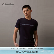 Calvin Klein Jeans夏季男女情侶中性年輕ck多色印花透氣修身短袖T恤J320931 CHW-深邃藍(lán) M （推薦130-145斤）