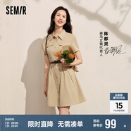 森馬連衣裙女收腰襯衫裙復(fù)古休閑夏季美拉德純色短裙101324114030