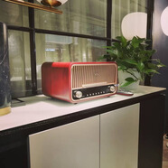 麗揚【港版比國1補貼更優(yōu)惠】820桌面電腦音響禮物藍牙喇叭低音炮播放器收音機鬧鐘cd機復古音響一體機 【港版】環(huán)保貼皮紅色橡木紋路